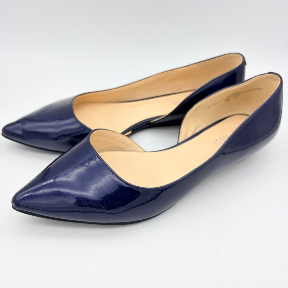 Nine West Saige Navy Blue Patent d'Orsay Pointed Toe Flats Size 6 Office Preppy - Picture 2 of 9